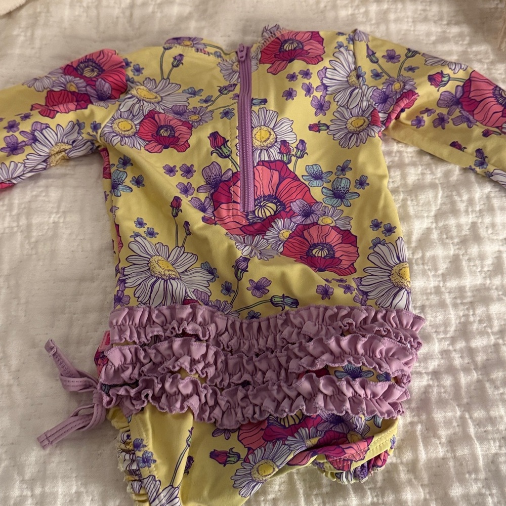Ruffle Butts Yellow Floral Baby Swimsuit - Picture 3 of 3